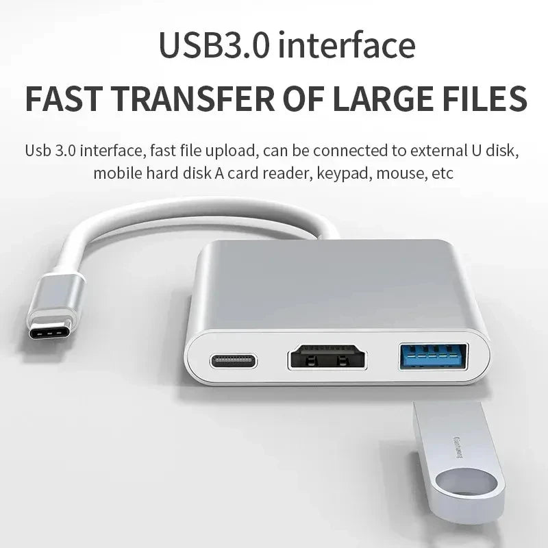 Koncentrator USB-C 3 w 1 z portami HDMI 4K, USB 3.0 i ładowaniem