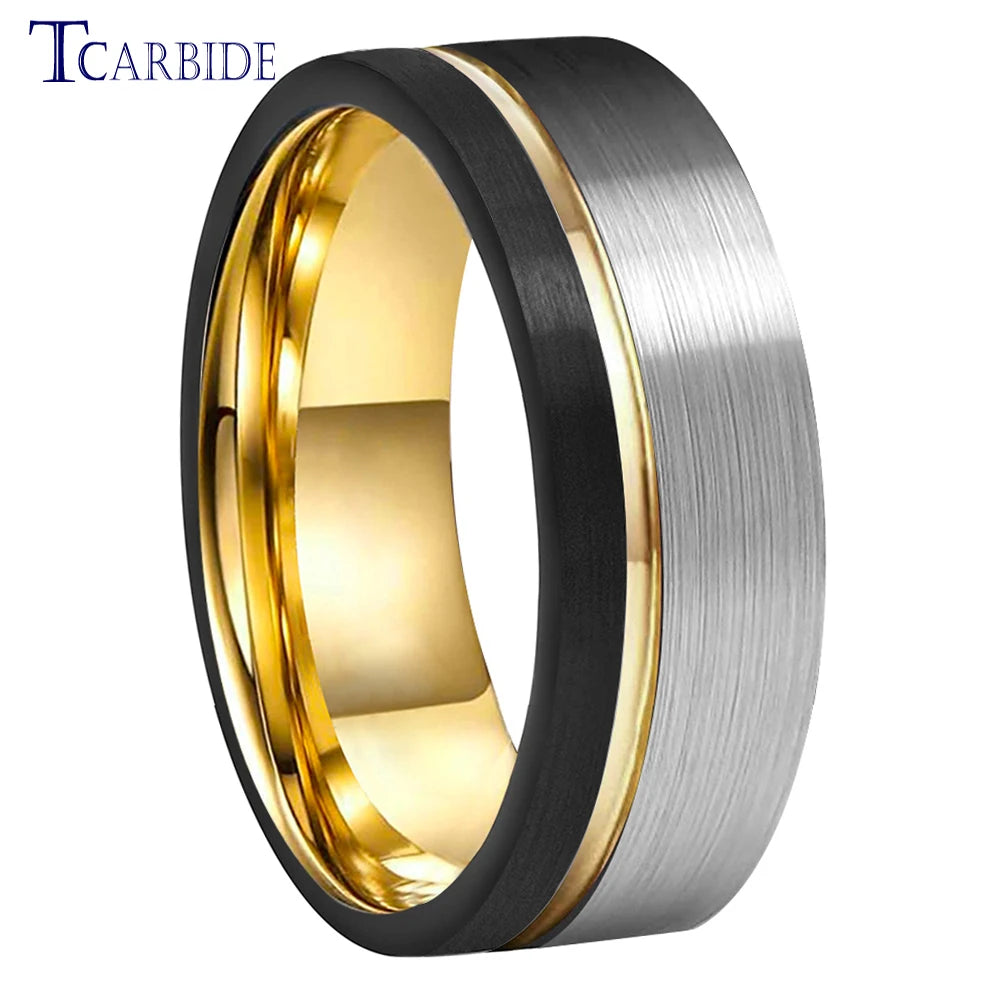 TCarbide 8mm, obrączka ślubna z wolframu, szczotkowana, z rowkiem i przesunięciem, biżuteria modowa dla kobiet i mężczyzn, doskonała jakość, pełna rozmiarówka w magazynie