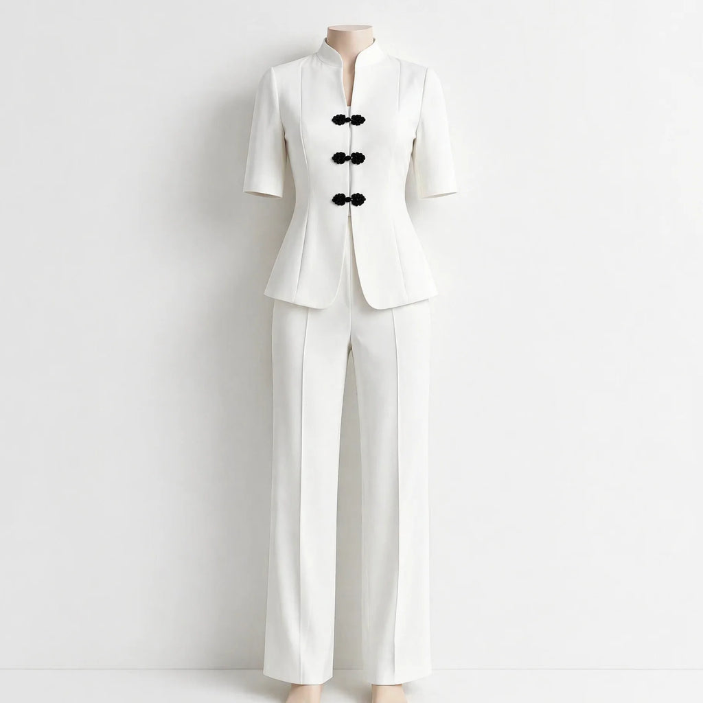 Damen-Zweiteiler: Blazer mit Stehkragen und High-Waist-Hose