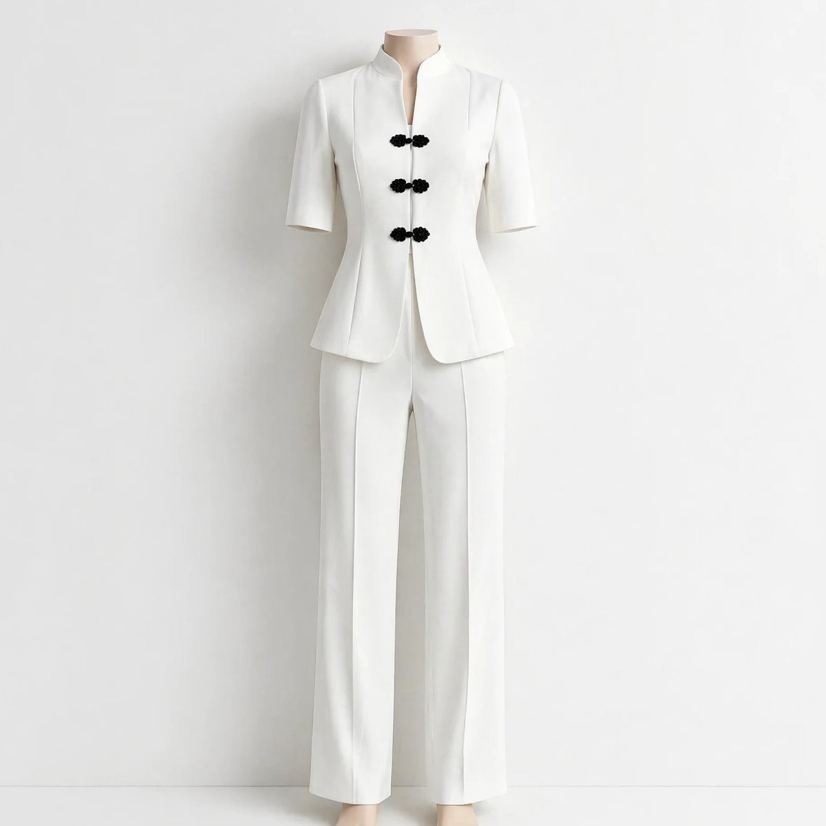 Traje de dos piezas para mujer con blazer de cuello mao y pantalones de talle alto
