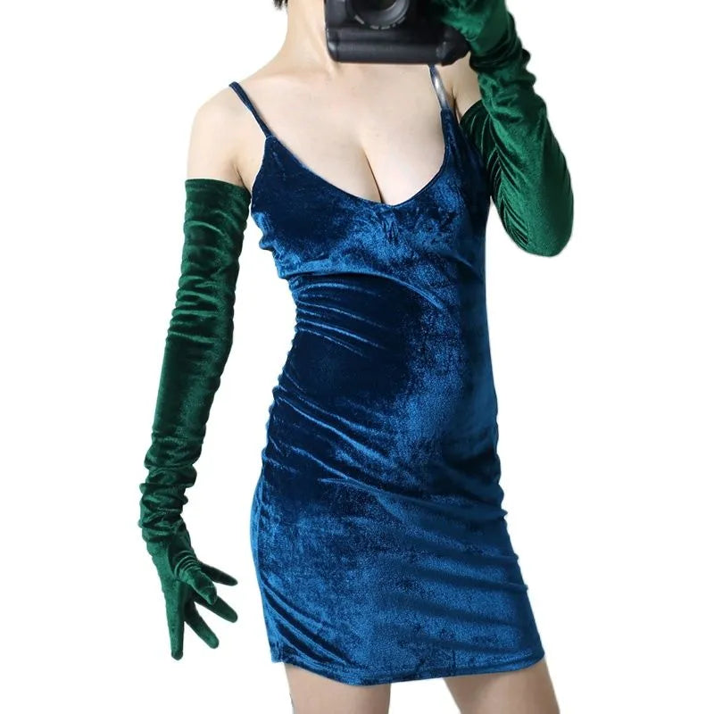 Guantes de terciopelo de 70 cm extralargos, negros, de ópera, para mujer, de terciopelo cisne de alta elasticidad, con pantalla táctil, guantes de noche para mujer WSR26