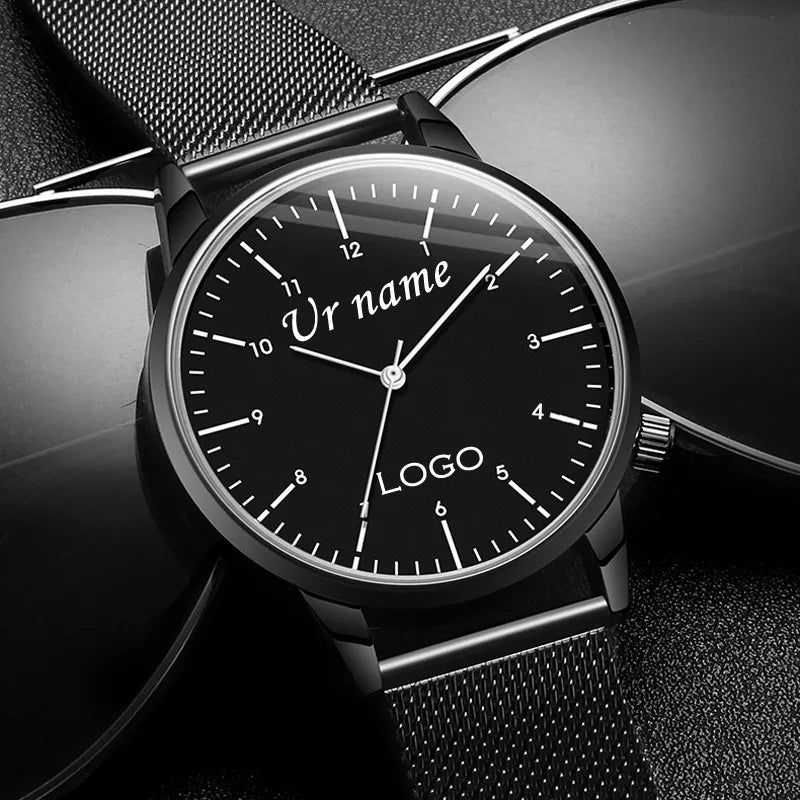 Grabado personalizado gratuito con su nombre, logotipo o texto. Reloj de pulsera para hombre y mujer, resistente al agua 3 ATM, reloj personalizado.