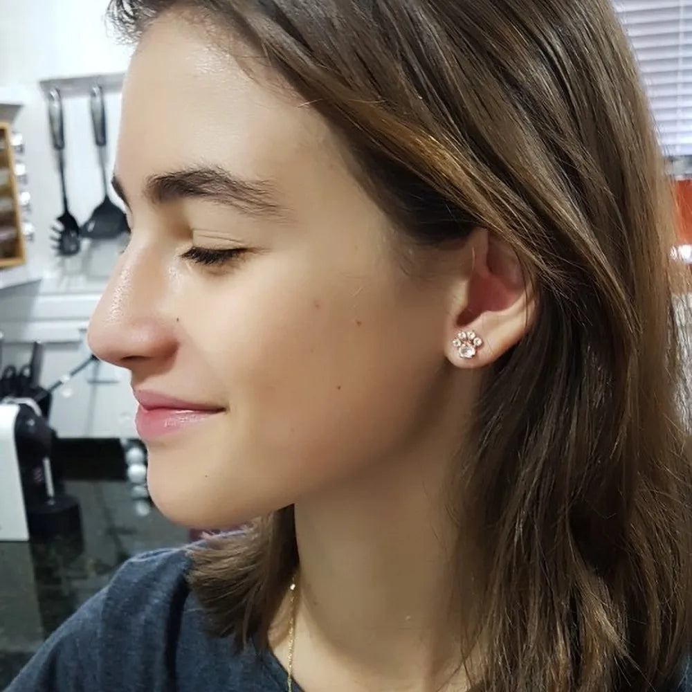 Pendientes LAMOON de pata de gato en plata de ley 925 para mujer, pendientes de botón con cuarzo rosa, pendientes de botón con piedras preciosas, joyería fina EI040-2