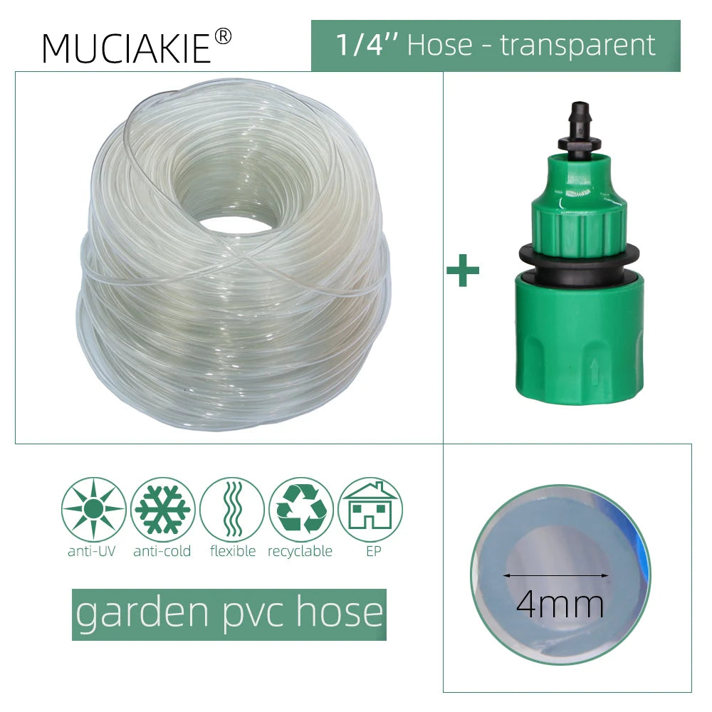 Manguera de agua para jardín de 10/20/25/40 metros, 4/7 mm, con conector rápido, tubo de riego por microgoteo y nebulización, manguera de PVC de 1/4'', nueva.