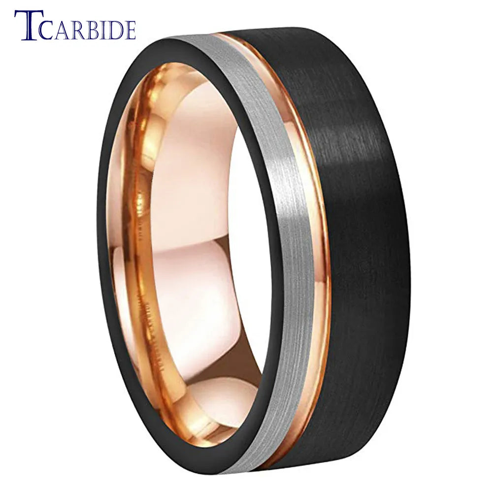 TCarbide 8mm, obrączka ślubna z wolframu, szczotkowana, z rowkiem i przesunięciem, biżuteria modowa dla kobiet i mężczyzn, doskonała jakość, pełna rozmiarówka w magazynie
