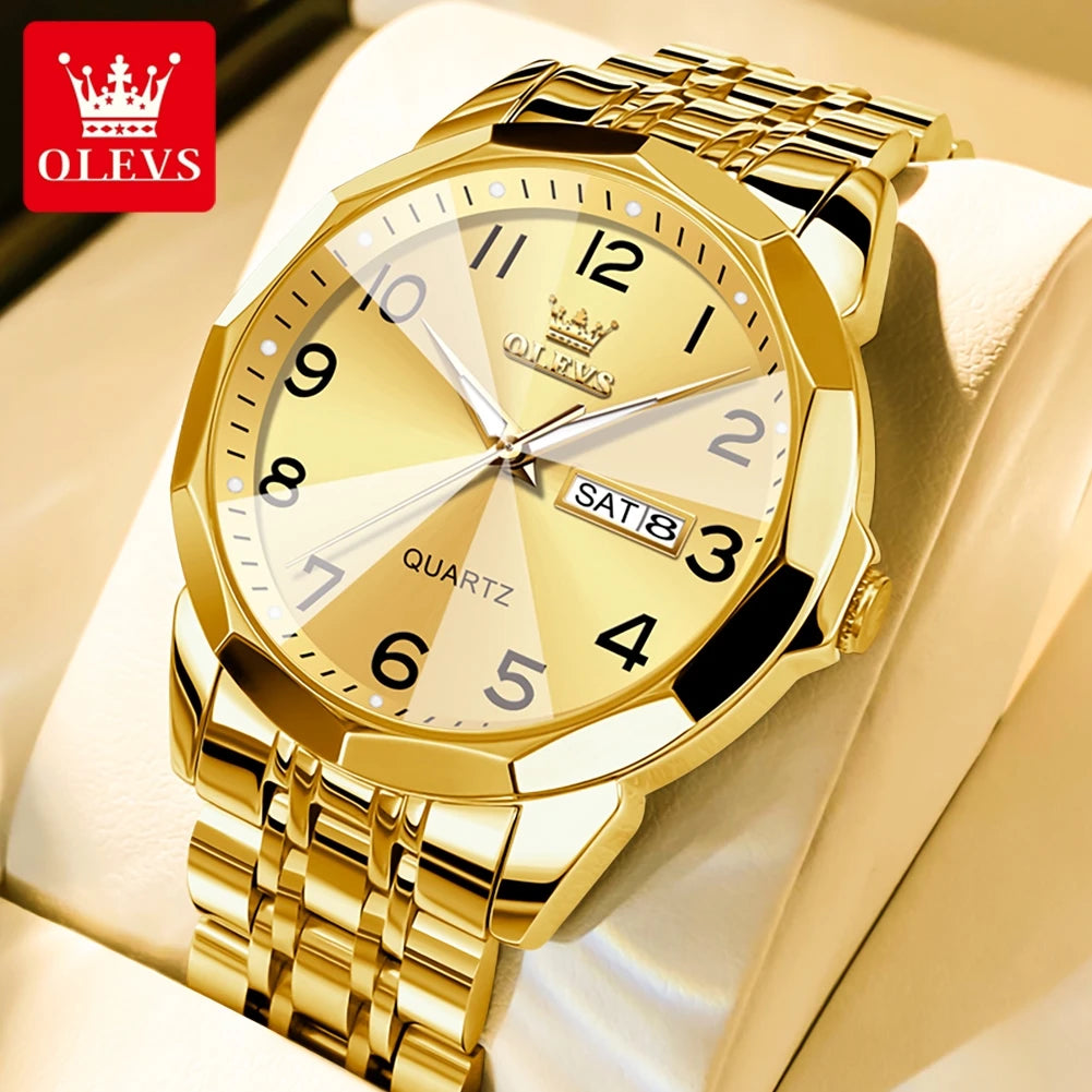 OLEVS 9970 Luxury Quartz Watch Classic Rhombus Mirror Waterproof Digital Dial Men's Watch Women's Watch Date Week Couple Watch