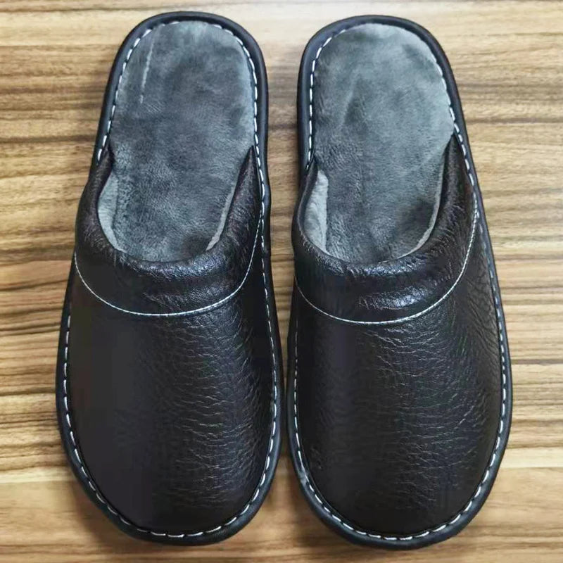 Vattentäta tofflor i konstläder för män, vintertofflor med päls för inomhusbruk, herrtofflor, tofflor för sovrummet, plus size 47 48