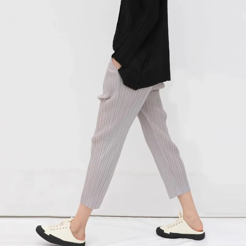 Miyake Pleated Basics Ankle-Length Pencil Pants Women Causal Sports Pants 2025 New Style