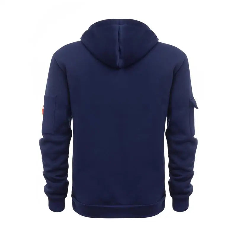 Autumn Winter Men's Hooded Hoodies Solid Long Sleeve Multi-Pocket Zipper Pullover Sports Sweatshirt Harajuku Casual Streetwear