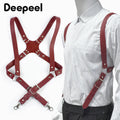 Deepeel 2.5cm Wide Faux Leather Men's Suspenders 2 Clip Hooks Adjust Strap Harness Man Braces Adult Costume Suspender Jockstrap