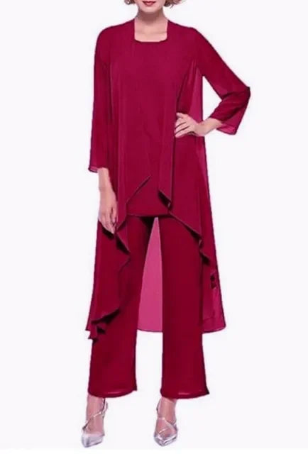 Womens 3-Pieces Set Mother of Bride Dress Party Dress Pant Suits Bussiness Elegant Formal Chiffon Plus Size for Formal Wedding