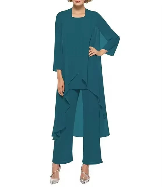 Womens 3-Pieces Set Mother of Bride Dress Party Dress Pant Suits Bussiness Elegant Formal Chiffon Plus Size for Formal Wedding
