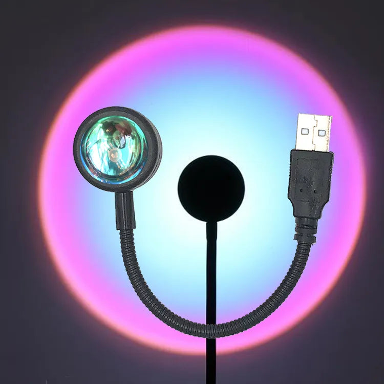 1x USB solnedgångslampa LED regnbåge neon nattlampa projektor fotografi vägg stämningsbelysning för sovrum hem rumsdekoration present