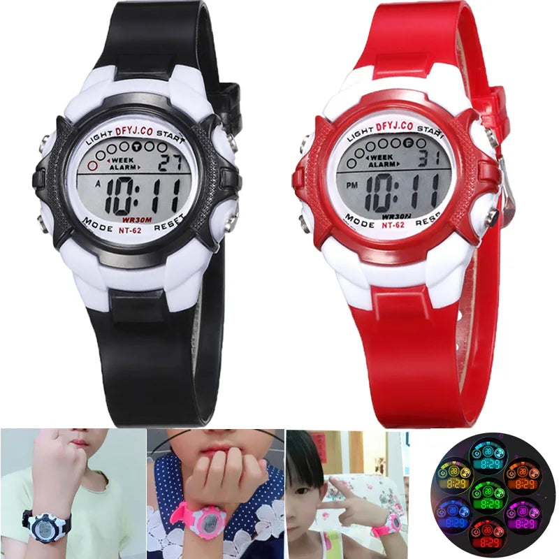 Reloj digital para niños, 7 colores LED, resistente al agua, correa de silicona deportiva, regalo para estudiantes de 3 a 10 años, niños y niñas