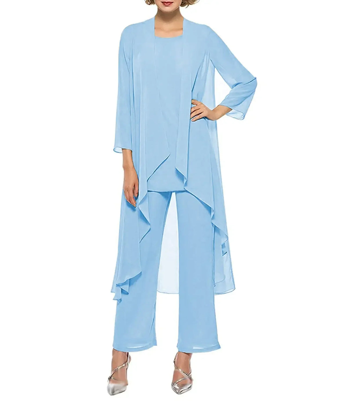 Womens 3-Pieces Set Mother of Bride Dress Party Dress Pant Suits Bussiness Elegant Formal Chiffon Plus Size for Formal Wedding