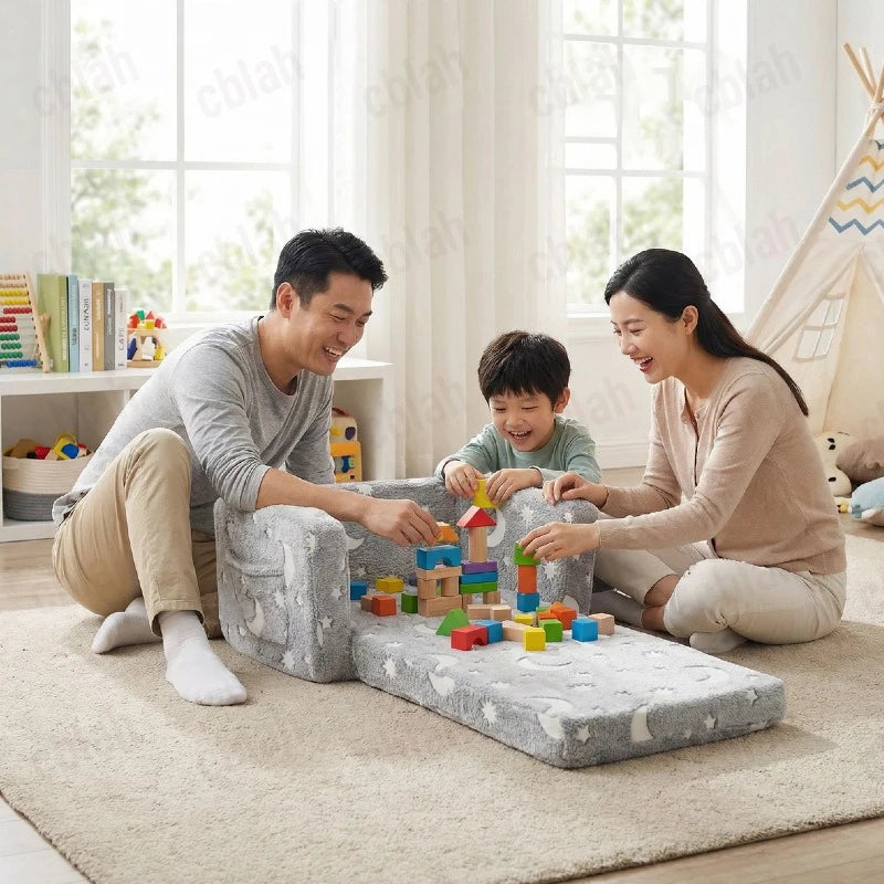 Sofá cama plegable 2 en 1 para niños Cblah que brilla en la oscuridad, sofá infantil con funda de franela lavable y extraíble y espuma de alta elasticidad