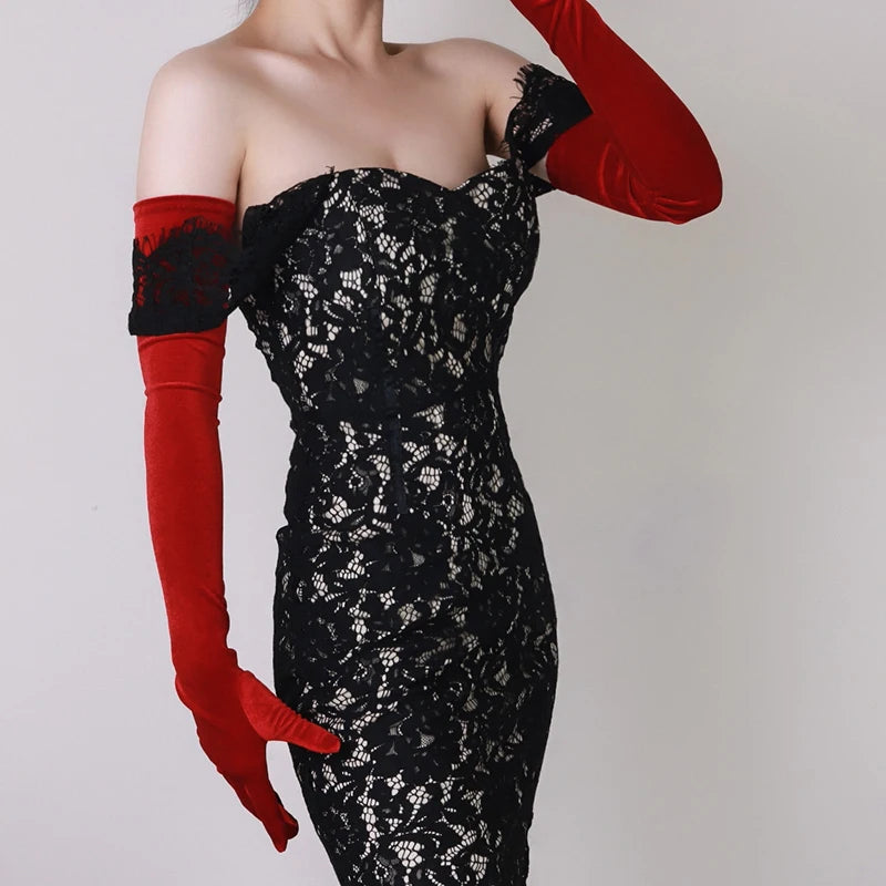 Guantes de terciopelo de 70 cm extralargos, negros, de ópera, para mujer, de terciopelo cisne de alta elasticidad, con pantalla táctil, guantes de noche para mujer WSR26