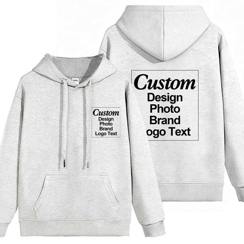 Högkvalitativ kundanpassad huvtröja bomullströja tryck broderi varumärkeslogotyp text foto design herr dam familj team kläder 300g