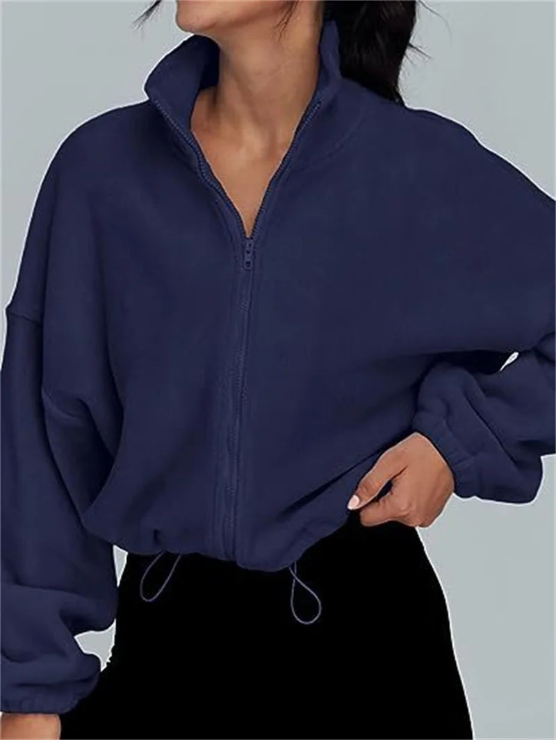 Women's Stand-Up Neck Zipper Cardigan Sweatshirt Autumn Winter