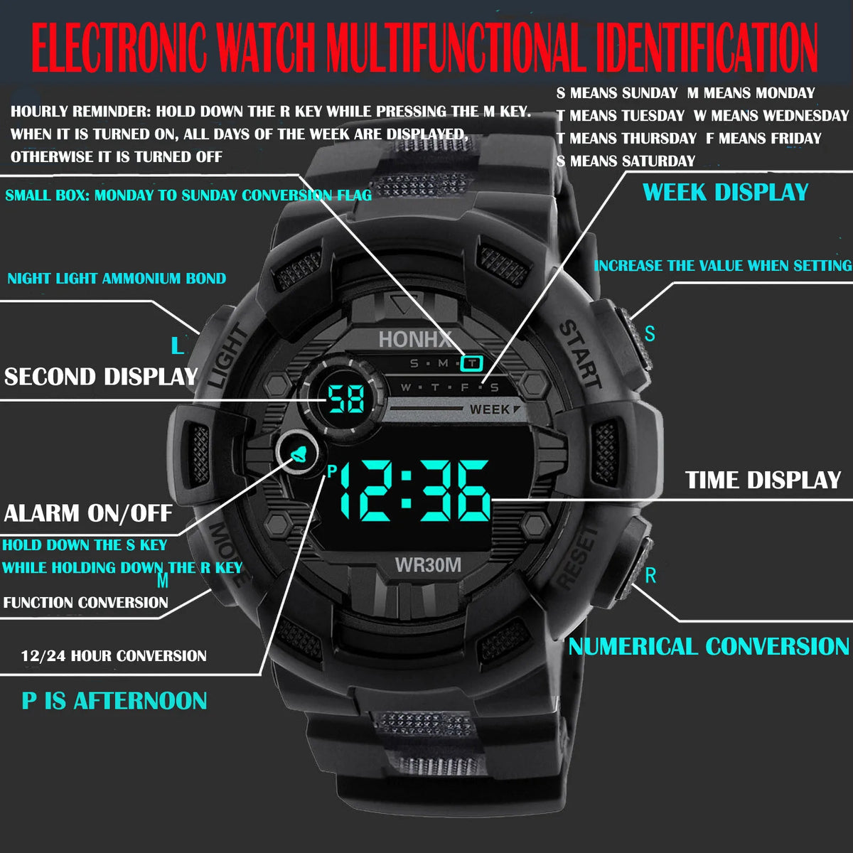 Reloj digital para niños, resistente al agua, reloj electrónico multifuncional con luz para niños, reloj deportivo de pulsera para niños