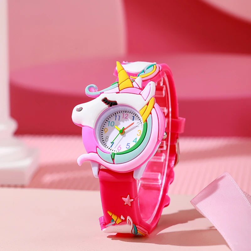 Nuevo reloj de cuarzo para niños y mujeres con diseño de dibujos animados, informal, a la moda, con correa de silicona, motivos de unicornio, Saturno, arcoíris y meteoritos