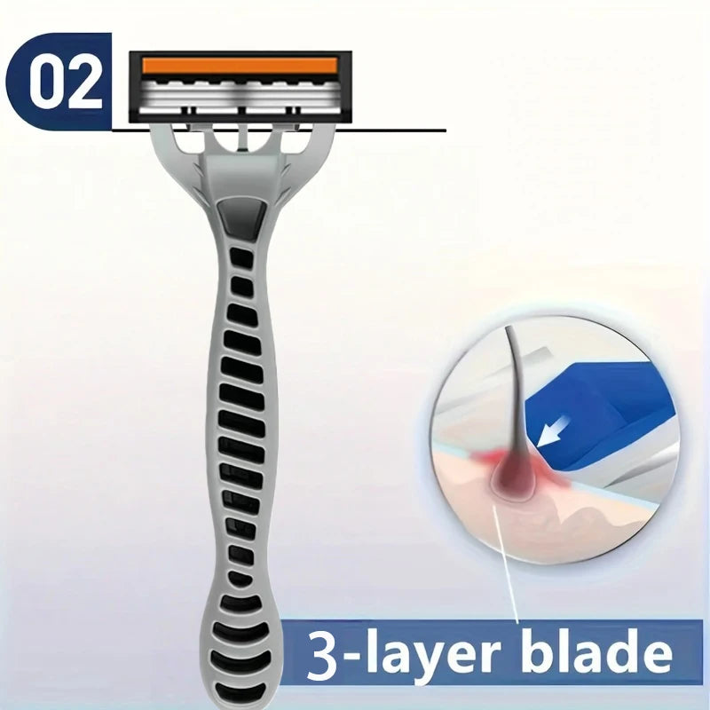 3-Layer Razor Head Manual Shaver, Blade Razor Safety Shaving Beard Moustache Manual Shaver Set