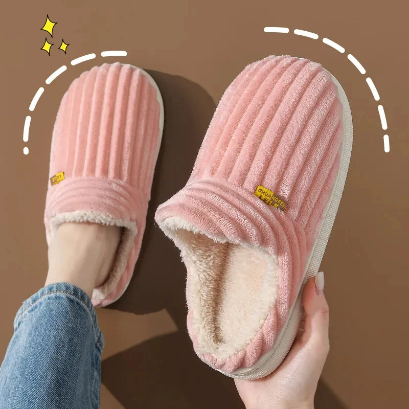 Evshine Soft Sole Slippers for Women Winter Fashion Women Fur Slippers Fuzzy Plush Men Slippers Warm Furry Women Cotton Shoes
