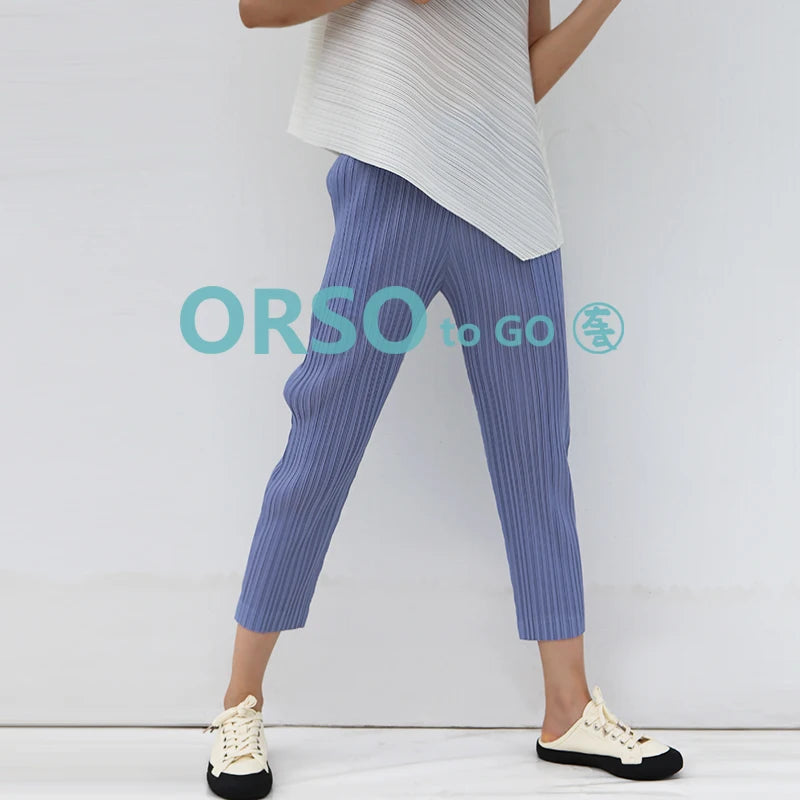Miyake Pleated Basics Ankle-Length Pencil Pants Women Causal Sports Pants 2025 New Style