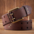 3.8CM Original Genuine Leather Army Tactical Belt Double-Needle Buckle Men's Belt Washed Water Made Old Macho Jeans Belt