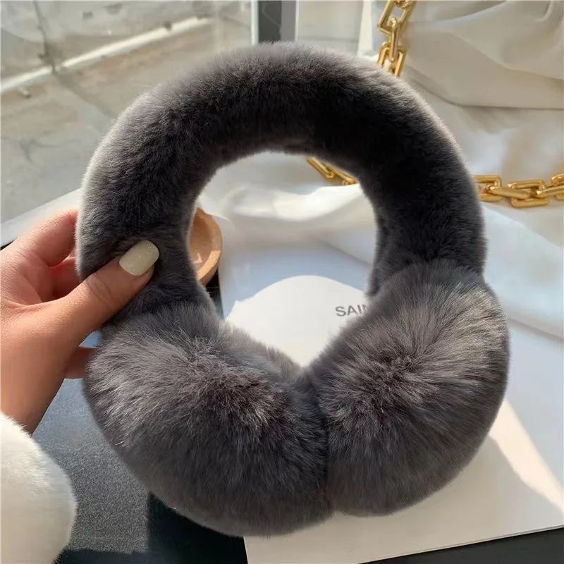Ohrenschützer für Damen Winter Ohrenwärmer Weich Warm Zopfmuster Pelzig Echtes Rex-Kaninchenfell Ohrenschützer für kaltes Wetter