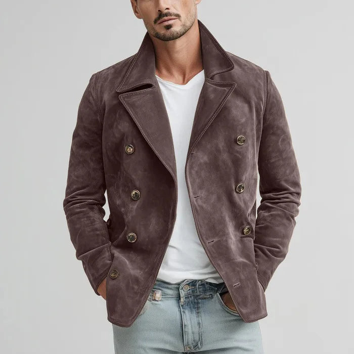 Chaqueta estilo vintage para hombre, moda primavera-otoño 2026, casual de color liso con cuello vuelto, abrigo retro holgado para uso diario