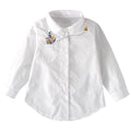 Girls White Blouse Fall Cute Long Sleeves Children Cartoon Shirts Girl Blouses Cat Teenager School Clothes Kids Tops