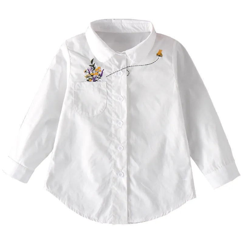 Nueva blusa blanca para niña, linda camisa de manga larga con dibujos animados para otoño, blusa para adolescente, ropa escolar, tops para niños