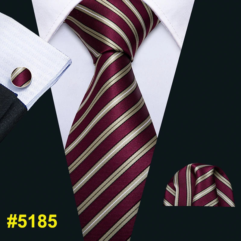 New Mens Wedding Tie Red Plaid Silk Tie Hanky Set Barry.Wang 8.5cm Fashion Designer Neck Ties for Men Party Dropshipping FA-5151