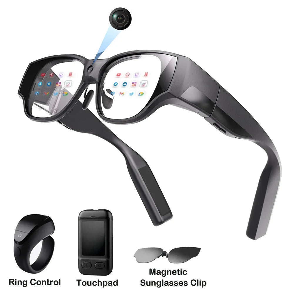 Domars AIR3 AR Smart Glasses 16MP Camera AI Real-Time Text Translation 1080P Virtual Screen Augmented Reality With Ring