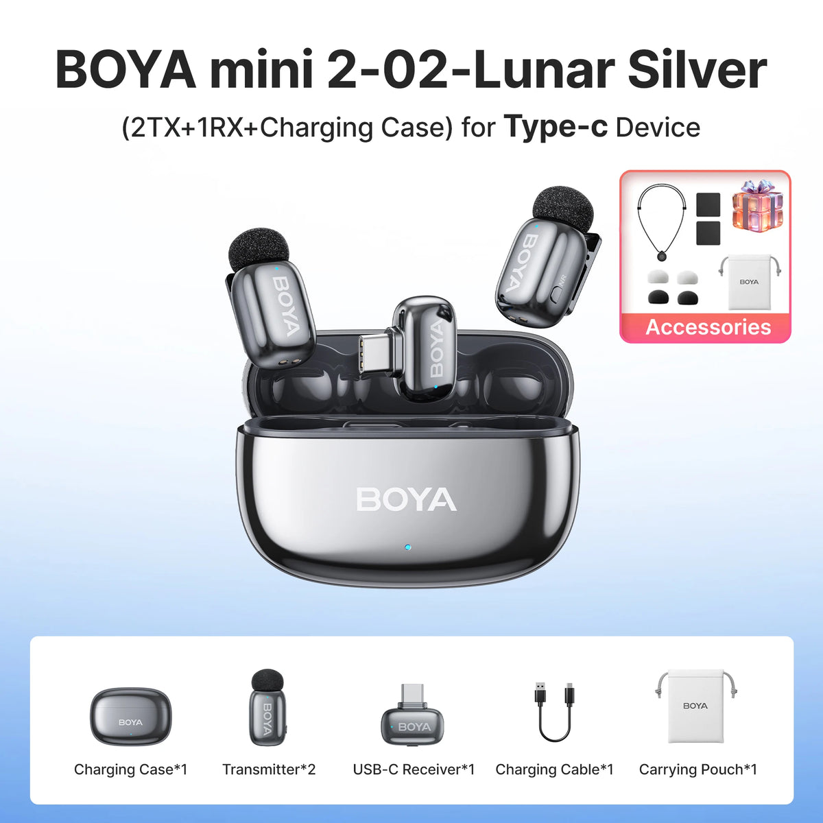 Micrófono de solapa inalámbrico BOYA Mini 2 con reducción de ruido por IA