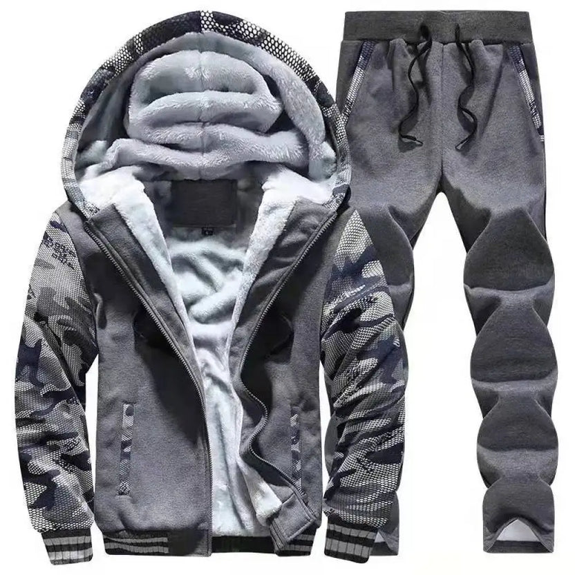 Chaquetas de invierno para hombre, chaqueta gruesa y cálida, ropa deportiva de marca, abrigo, pantalones, color sólido, forro polar, cremallera, con capucha, manga larga, ropa de abrigo masculina