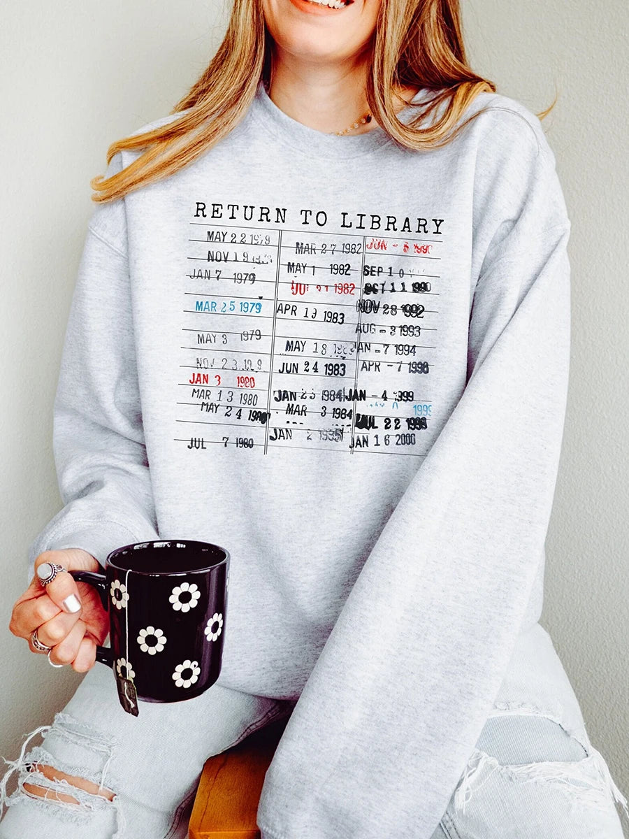 Vintage Library Rainbow Sweatshirt Return to Library Card Book Due Date Shirt Reader Gift for Librarian Trendy Apparel Top