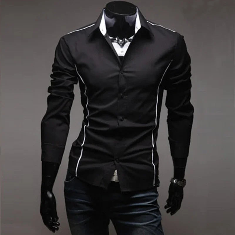 Slim Fit Mens Striped Shirts 2025 Long Sleeve Gray Male Striped Shirts Camisa Social Clothes Chemise Homme Camisas Para Hombre