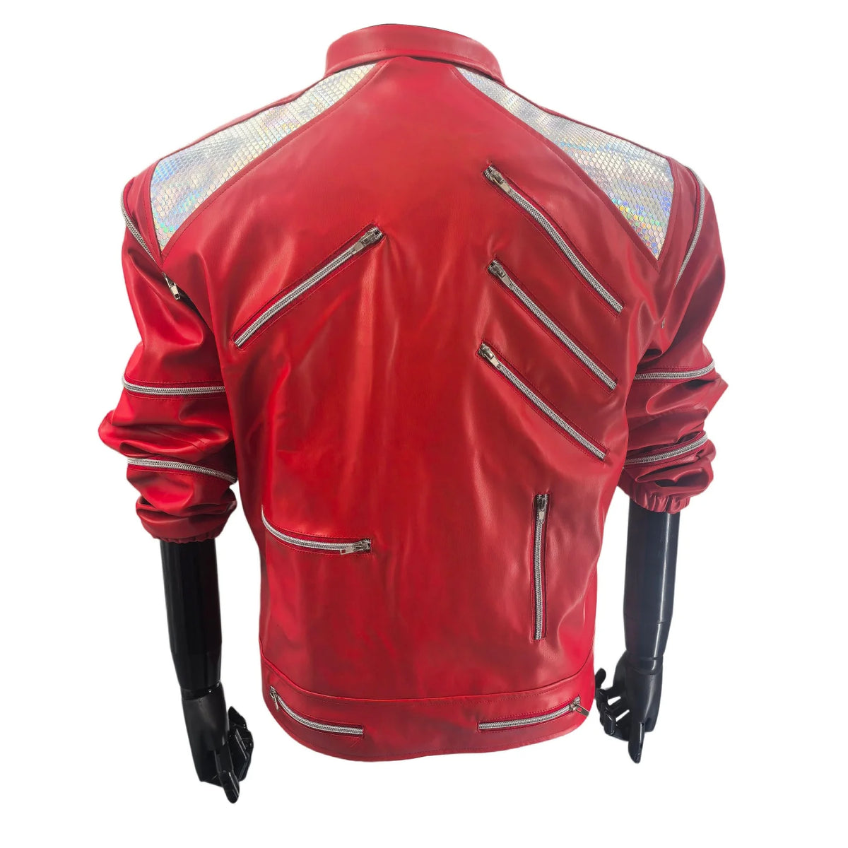 Men's Red PU Leather Jacket with Zipper and Turtleneck Collar