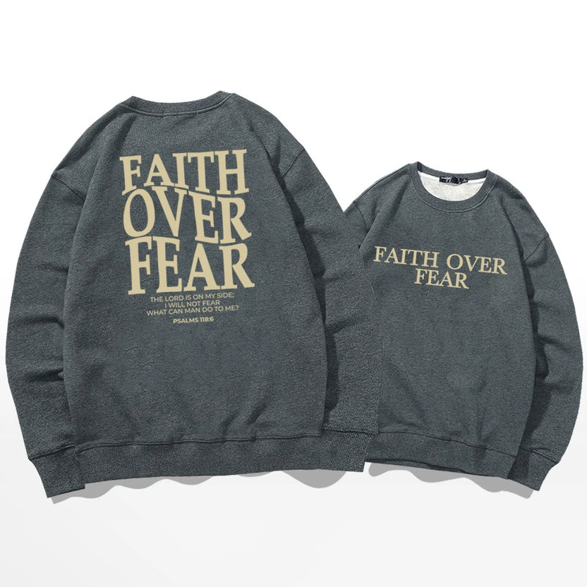 Bluza z napisem Faith Over Fear chrześcijańska bluza z kapturem modny sweter cytat z Biblii religijna bluza bez kaptura topy z motywem Jezusa i wiary