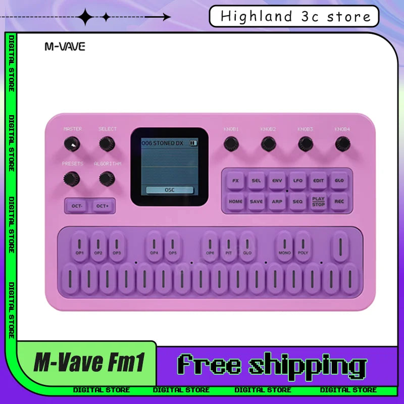 M-Vave Fm-1 Effect Pedal Portable Fm1 Bluetooth Synthesizer 12h Battery 6-Operator Speaker Midi 32-Algorithm 128 Preset Built-In
