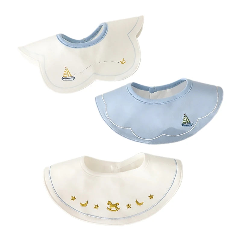 3Pcs Set Japanese Style Infant Toddlers Baby Bibs Cotton Cartoon Embroidery Newborn Burp Cloths Boys Girls Saliva Towel