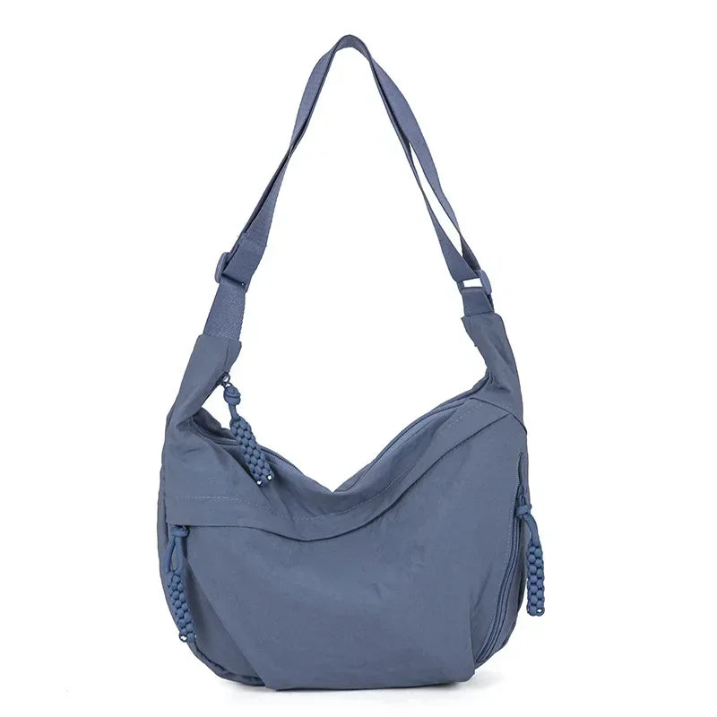 Trendig axelväska i mjukt tyg för kvinnor, enfärgad, studentstil, avslappnad stor handväska, crossbody-väska, hobo-väska för damer