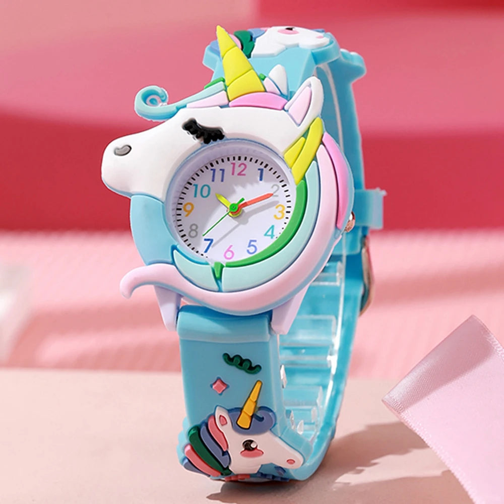 Nuevo reloj de cuarzo para niños y mujeres con diseño de dibujos animados, informal, a la moda, con correa de silicona, motivos de unicornio, Saturno, arcoíris y meteoritos