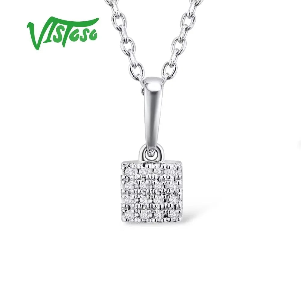 VISTOSO Guldhänge för kvinnor Äkta 14K & 9K Roséguld Vitt guld Gnistrande diamant Enkelt fyrkantigt hänge Bröllopssmycken