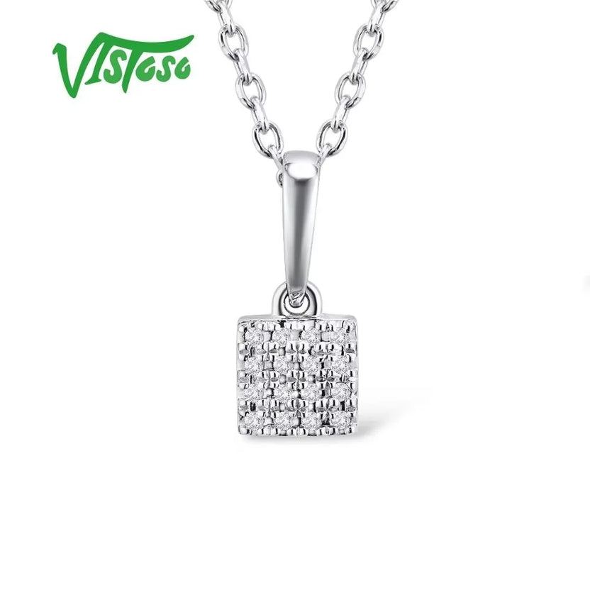 VISTOSO Gold Pendants for Women Authentic 14K & 9K Rose White Gold Sparkling Diamond Simple Square Pendant Wedding Fine Jewelryk