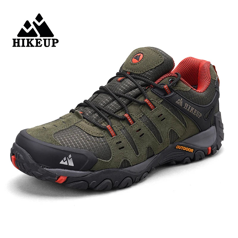 HIKEUP Men's Hiking Shoes Suede Leather Outdoor Shoes Wear-Resistant Men Trekking Walking Hunting Tactical Sneakers