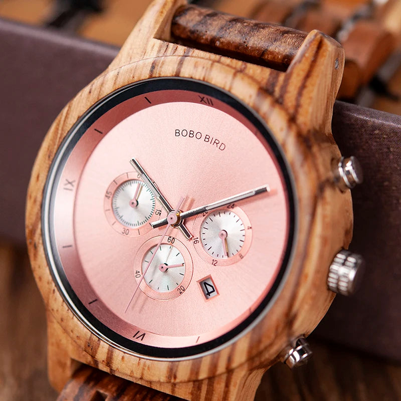 BOBO BIRD Women Watches Luxury Chronograph Watch With Auto Date Versatile Ladies Wooden Timepieces Custom Couple Quartz Watch