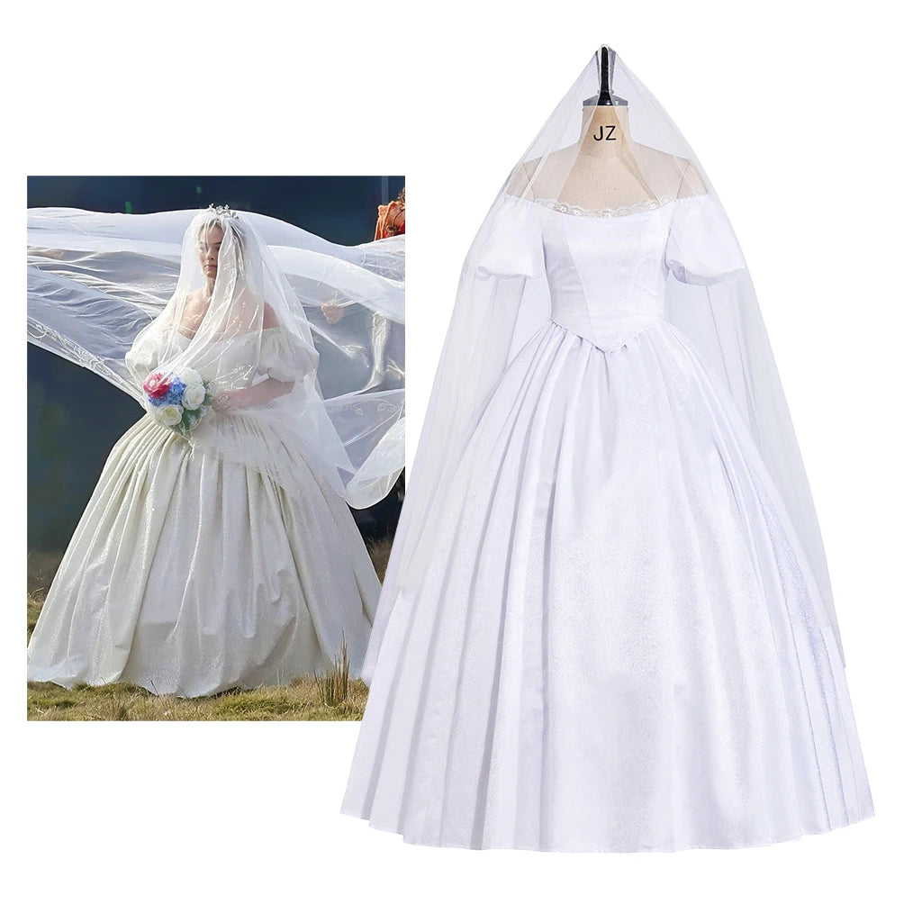 Catherine Earnshaw Off Shoulder Wedding Dress with Long Veil Costume